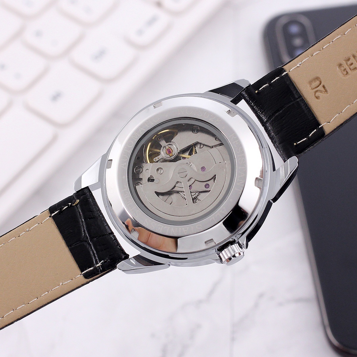 Mens Transparent Skeleton Mechanical Automatic Casual Watch - Image 2