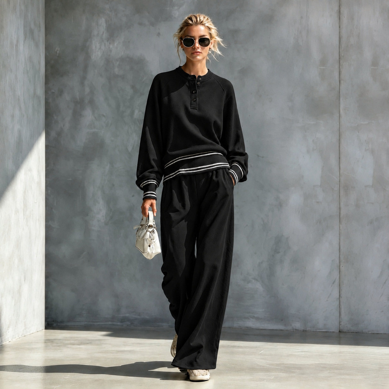 Women's Two-piece Set With A Half-button-front Wide-leg Pants Style - Image 9