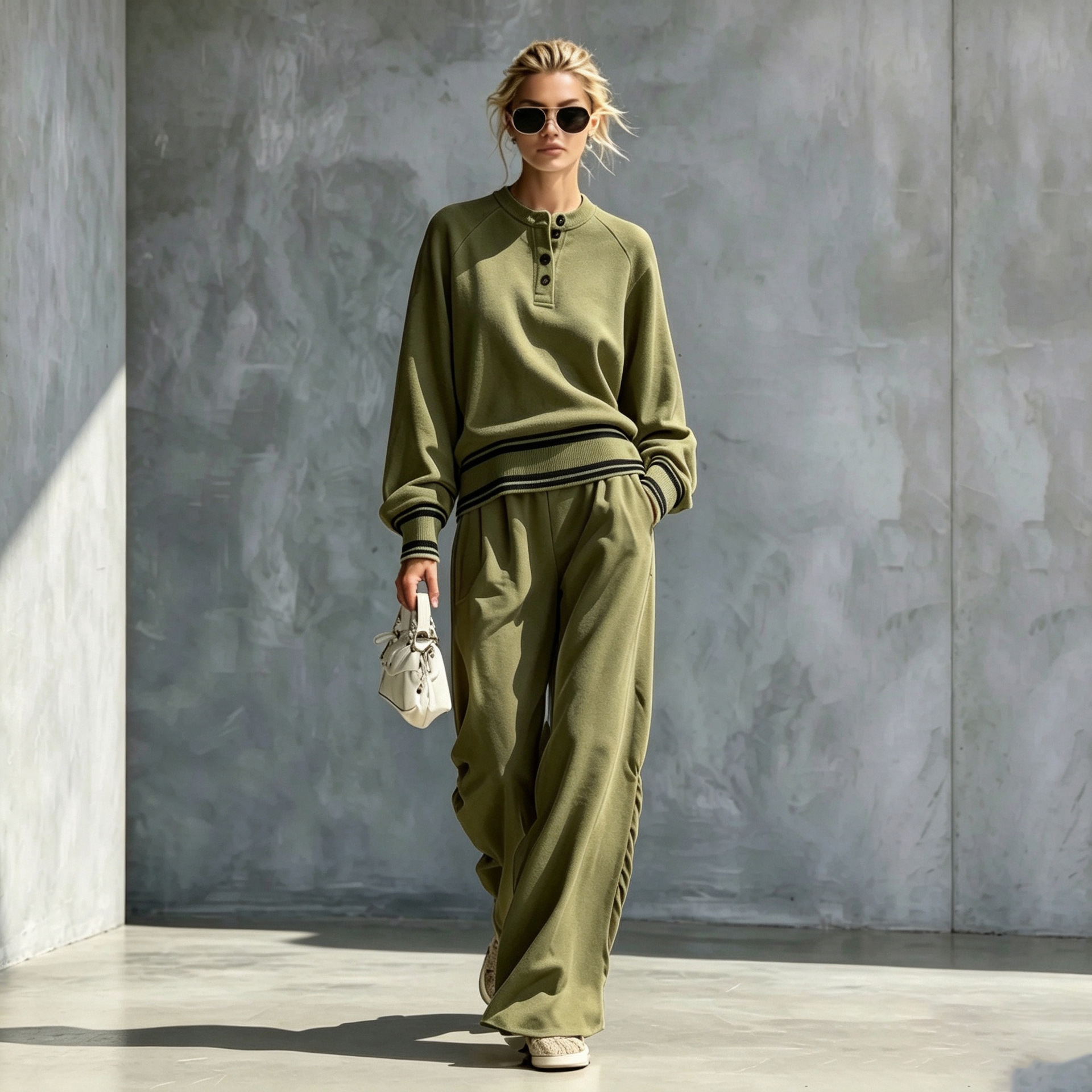 Women's Two-piece Set With A Half-button-front Wide-leg Pants Style - Image 3