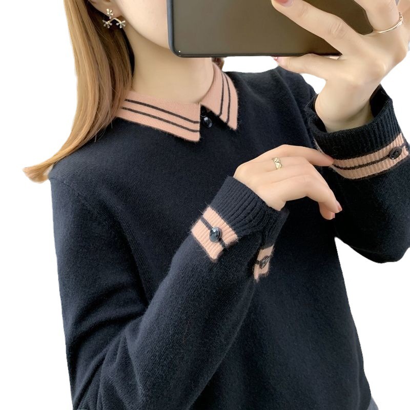 New Autumn And Winter Undershirt Women Polo Collar Top Women - Image 5
