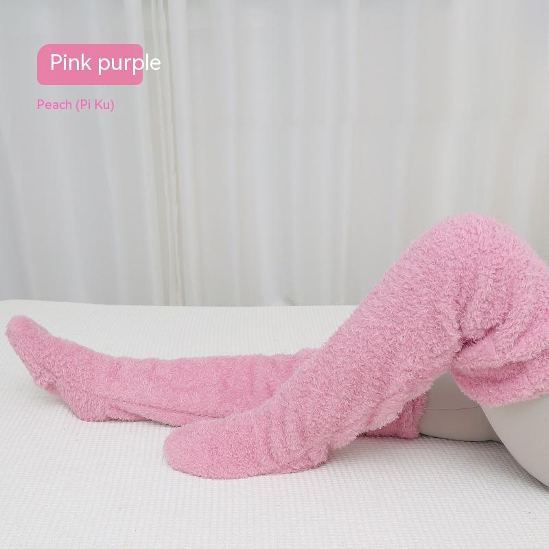 Over Knee High Fuzzy Long Socks Winter Warm Cold Leg Knee Joint Cold-proof Stockings Home Floor Sleeping Socks - Image 8