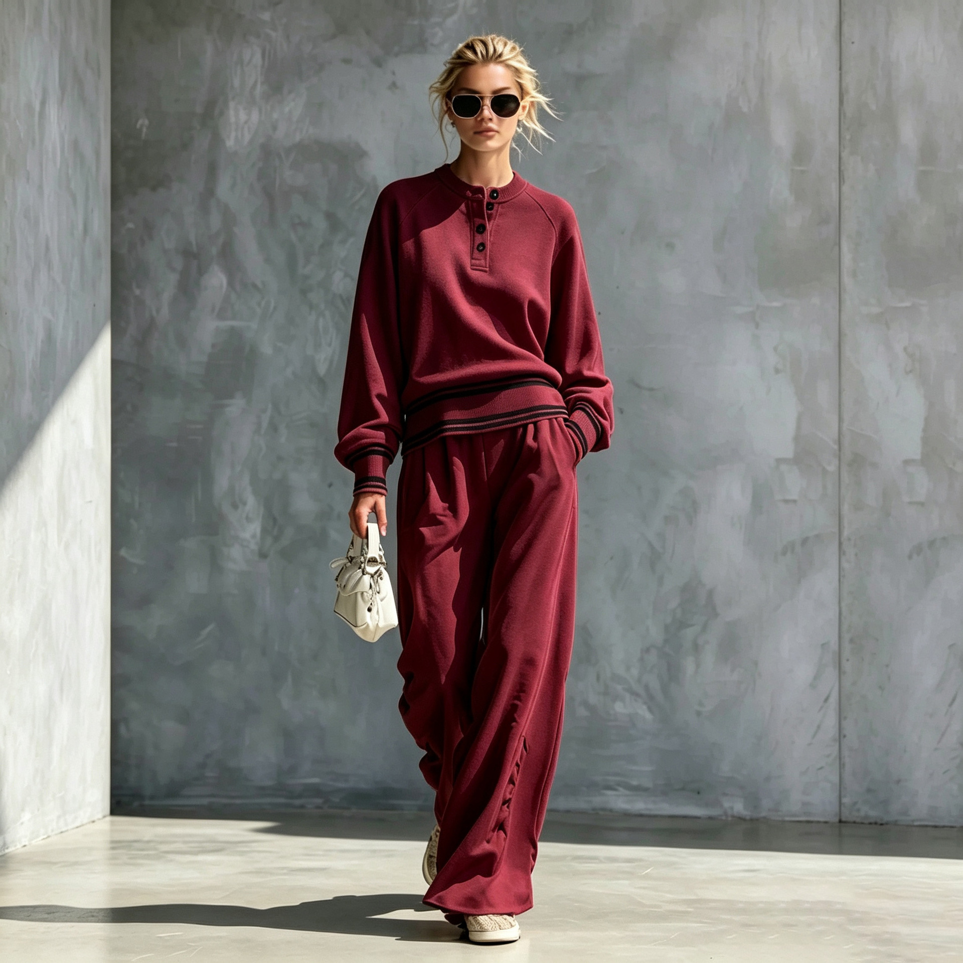 Women's Two-piece Set With A Half-button-front Wide-leg Pants Style - Image 2