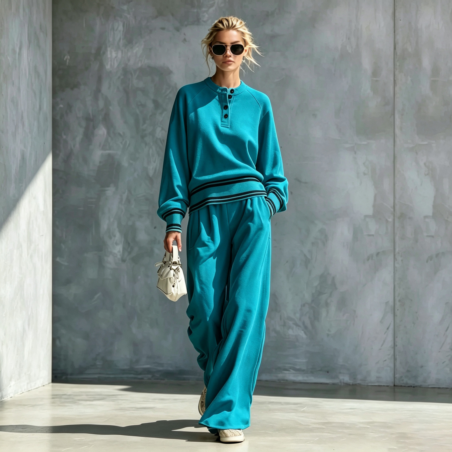 Women's Two-piece Set With A Half-button-front Wide-leg Pants Style - Image 6