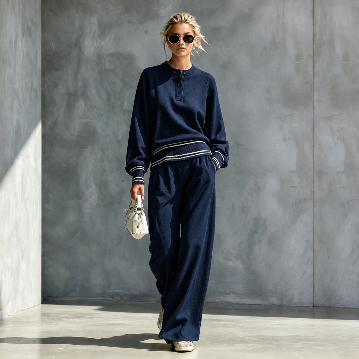 Women's Two-piece Set With A Half-button-front Wide-leg Pants Style - Image 10