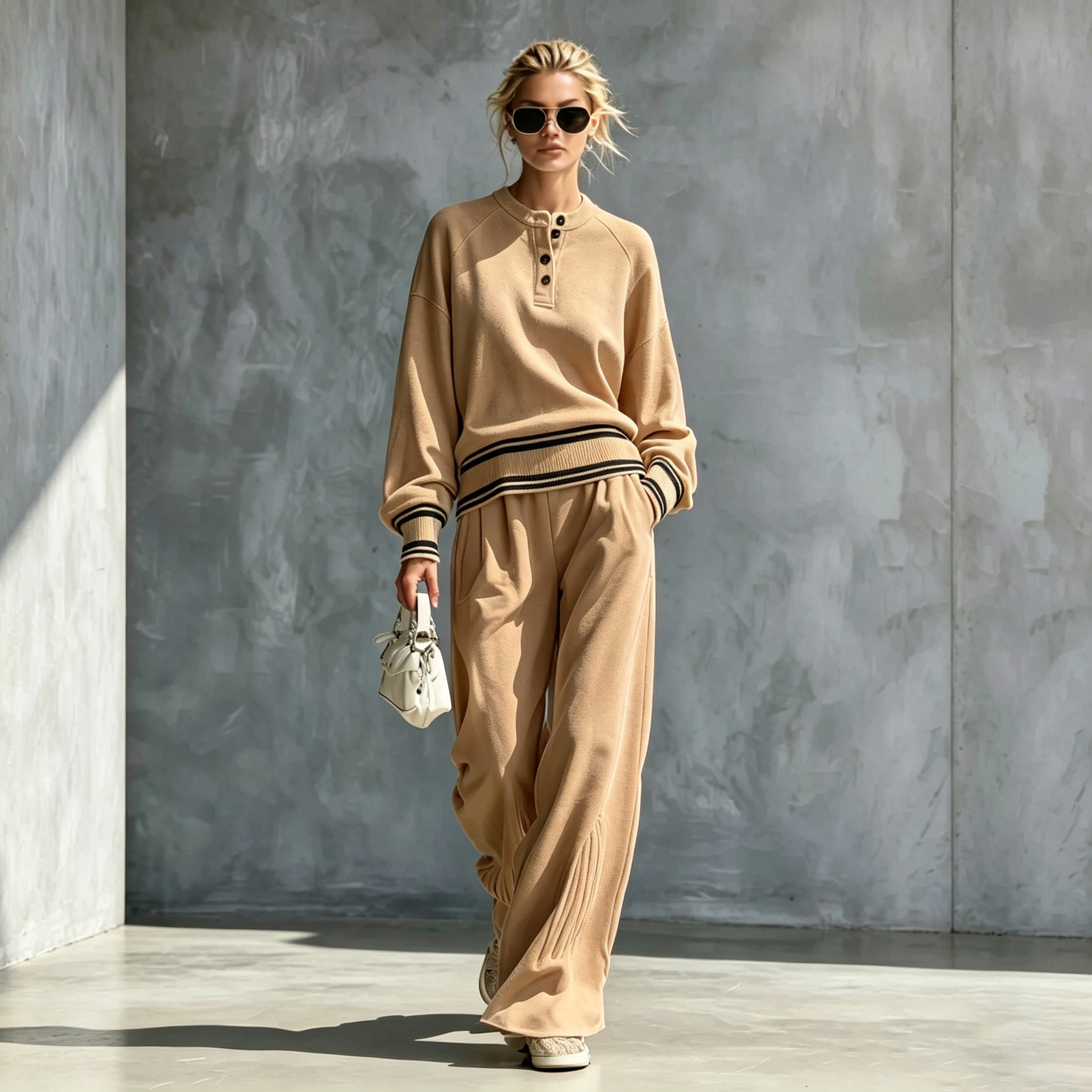 Women's Two-piece Set With A Half-button-front Wide-leg Pants Style - Image 7