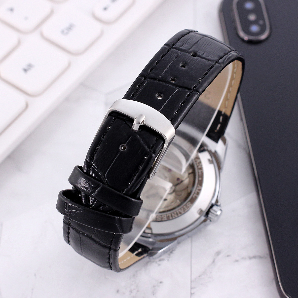 Mens Transparent Skeleton Mechanical Automatic Casual Watch - Image 9