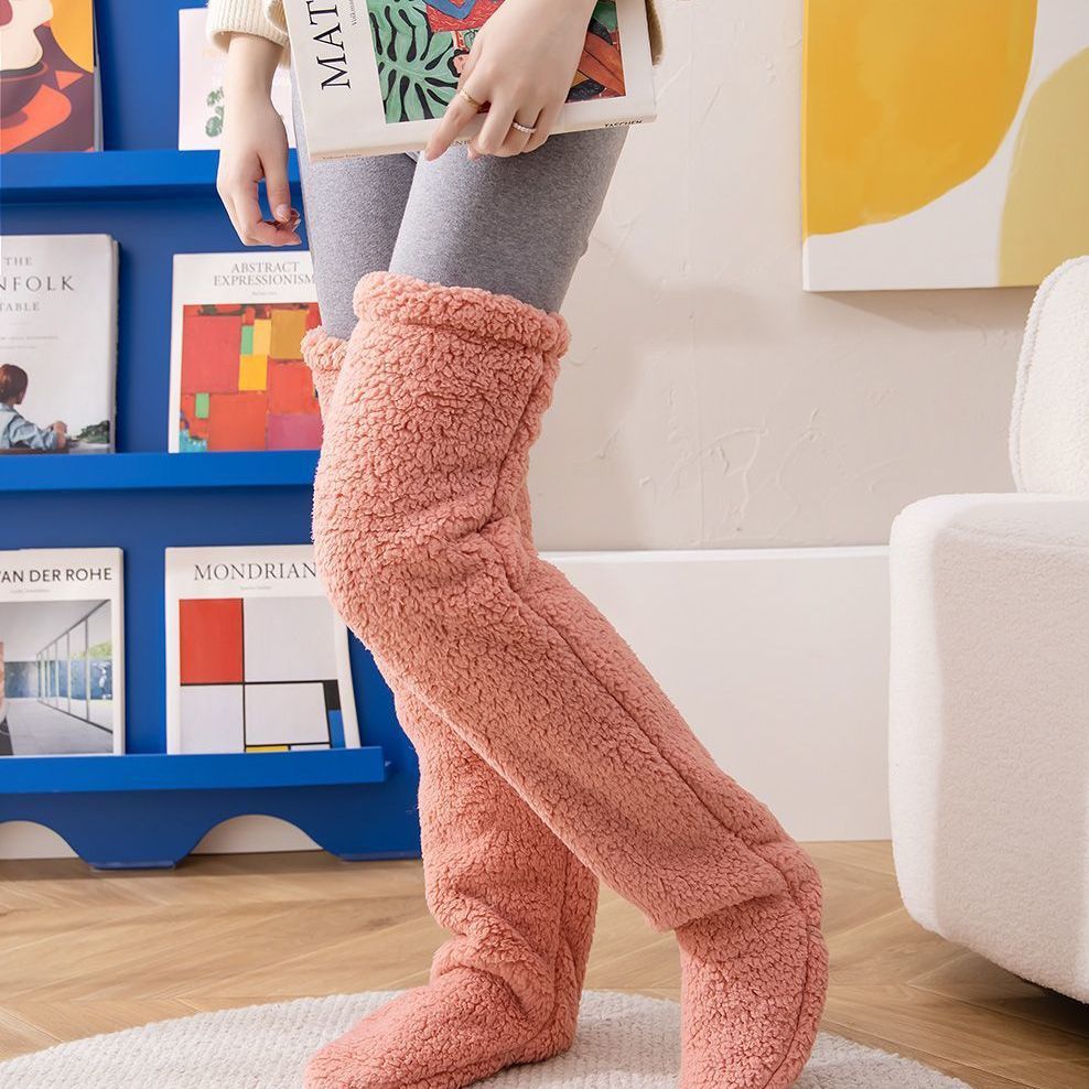 Over Knee High Fuzzy Long Socks Winter Warm Cold Leg Knee Joint Cold-proof Stockings Home Floor Sleeping Socks - Image 6