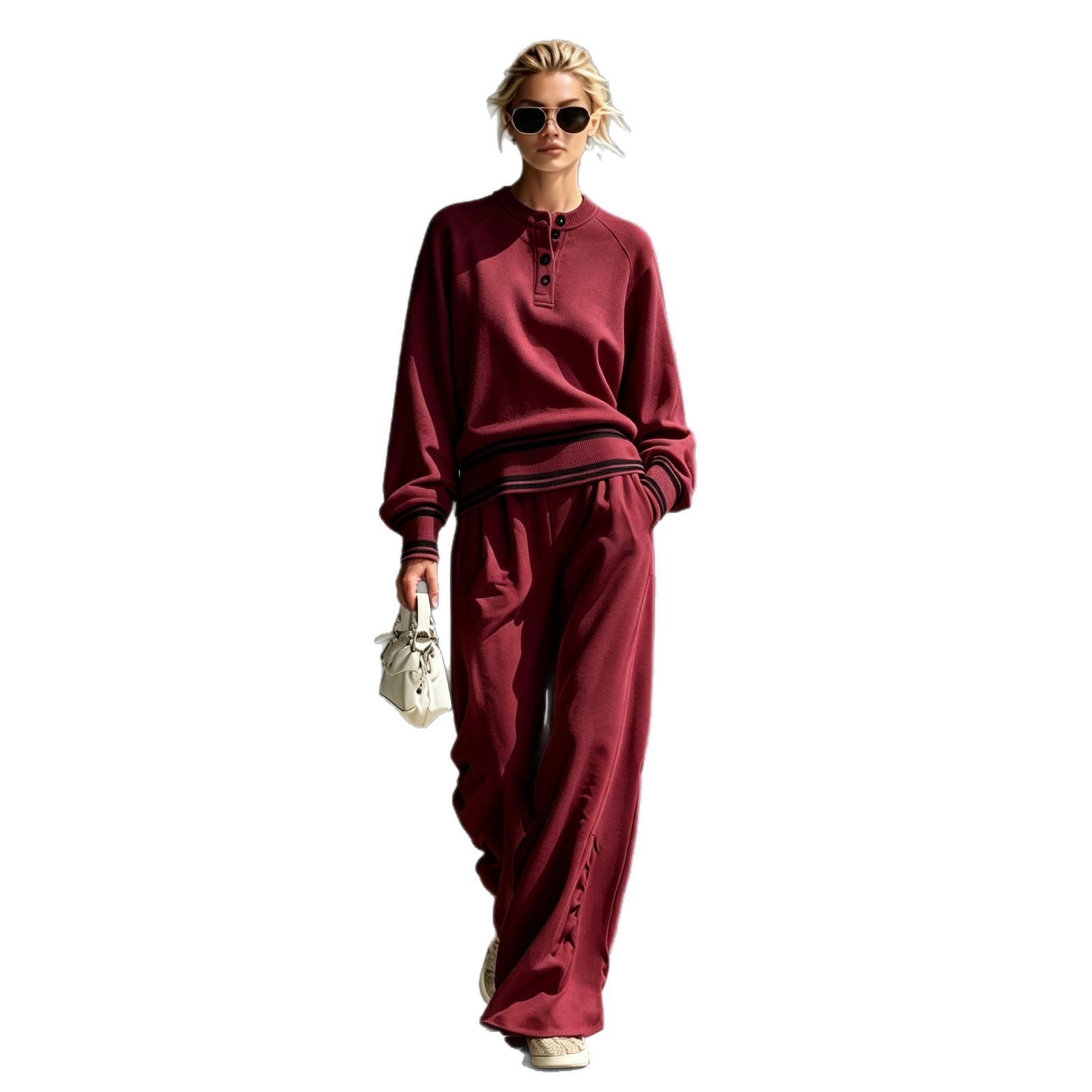 Women's Two-piece Set With A Half-button-front Wide-leg Pants Style - Image 8