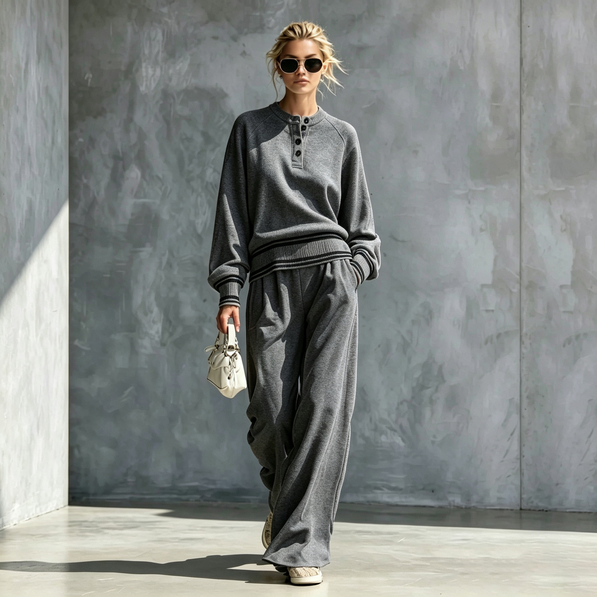 Women's Two-piece Set With A Half-button-front Wide-leg Pants Style - Image 5