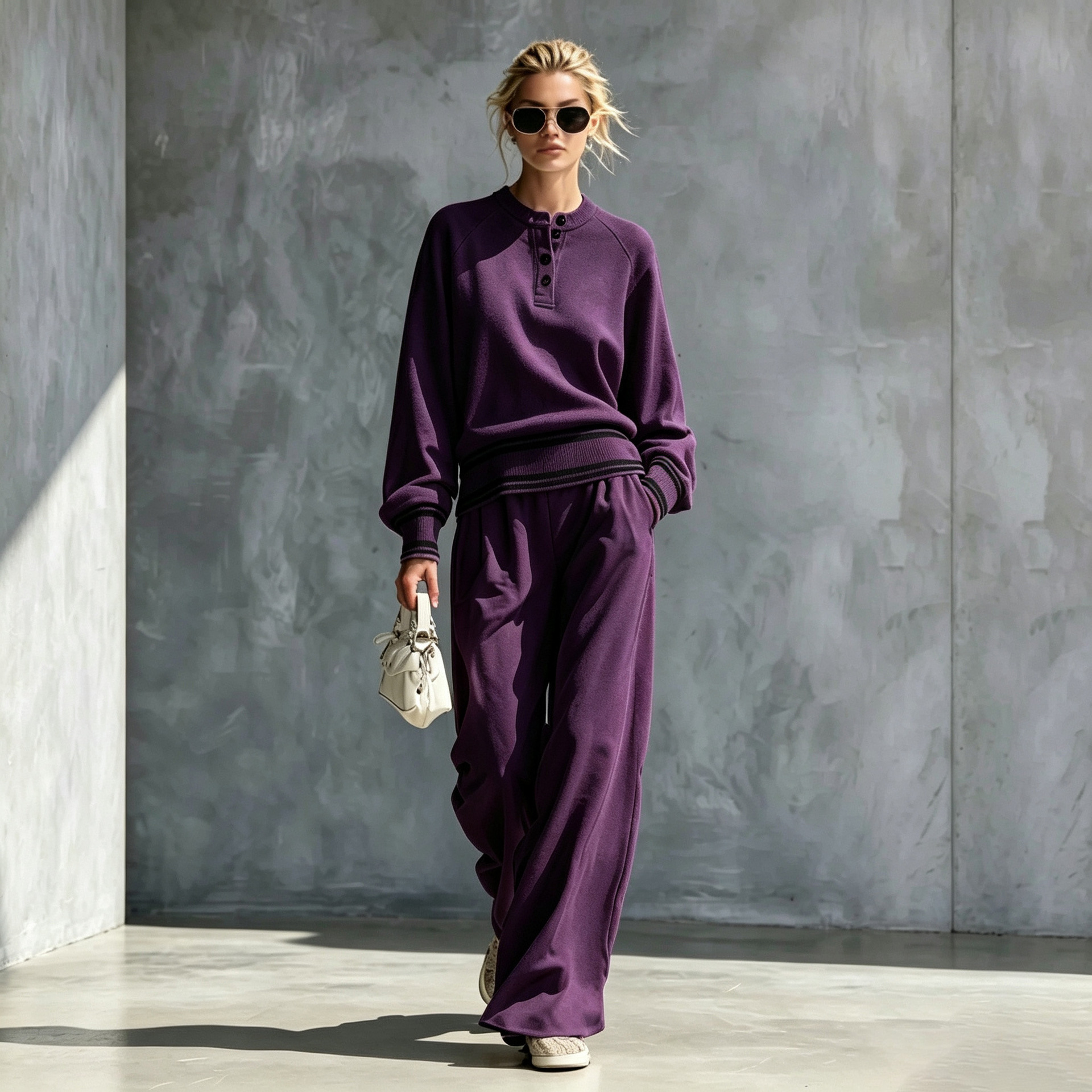 Women's Two-piece Set With A Half-button-front Wide-leg Pants Style - Image 4